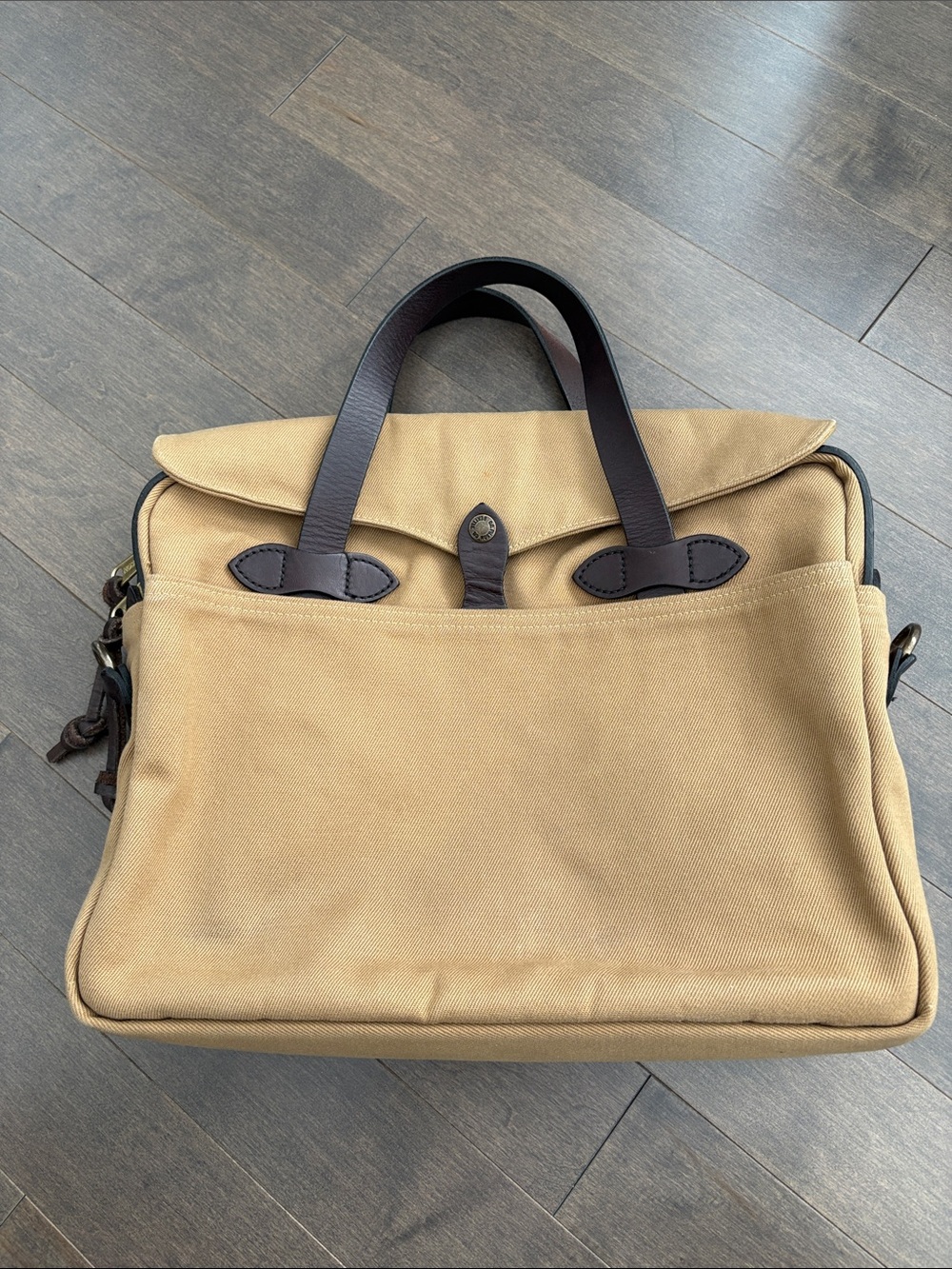 FILSON Rugged Twill Original Briefcase, Tan Brown Leather Work Bag Men’s Luggage